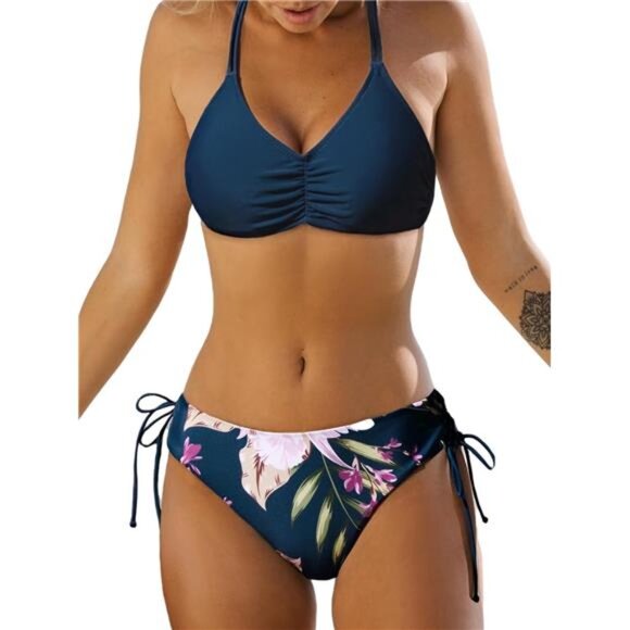 Women's 2 Piece Bikini Set Back Braided Straps with Reversible Bottom